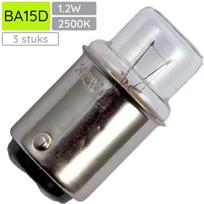Signaallamp Ba15d 60V 1.2W - 20 mAh - 3 stuks - T14 Gloeilamp Ø14mm - 30mm - 2500K - Dimbaar