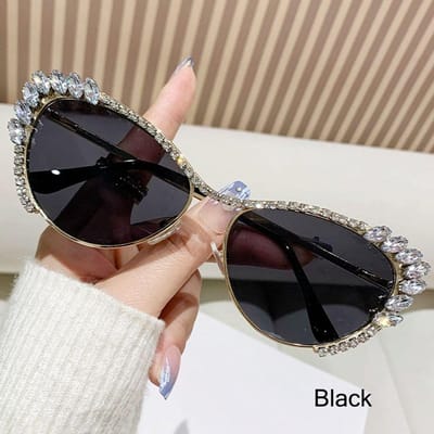 Oversized Diamant Zonnebril Y2K Kattenoog Strass Bril Trendy Juwelenmontuur voor Dames Heren Feest Kostuum