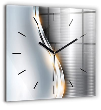 Wallfluent Wandklok - Metaalabstractie Klok als Muurdecoratie - 60 cm x 60 cm - Zilver Wandklok - Zwarte Handen - Wandklok Zonder Cijfers - Wandklok voor in de Keuken - Vierkante Glas Klok - Minimalistisch Wandklok - Decoratieve Wandklok