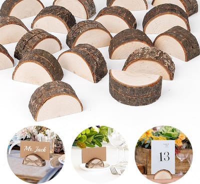 Houten Plaats Kaarthouders Set voor Bruiloften en Feesten - 20 Stuks + Kraftpapier + Jute Touw