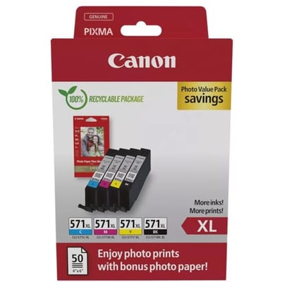 Canon Inktcartridge CLI-571XL BK/C/M/Y + Photo pack (PGI-570 / CLI-571) 4-kleuren Multipack Hoge capaciteit