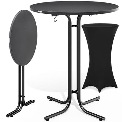 Statafel Grijs 110x70cm + statafelhoes Zwart Ø70cm