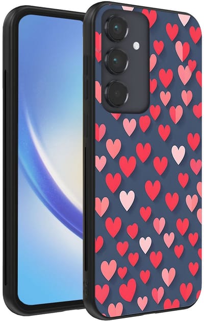 Smartphonica Telefoonhoesje Geschikt voor Samsung Galaxy A34 met Roze en Rode Hartjes Opdruk - TPU Backcover Case With Rosé and Red Heart Design geschikt voor Samsung Galaxy A34 5G