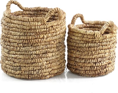 Canal Living - Bel Air manden - Set van 2 - 40 x 40 x 47 cm - Handgemaakt van rotanbladeren - Mand met handvaten