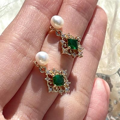 Huitan Exquise Groene Zirkonia Druppeloorbellen voor Vrouwen Verwijderbare Imitatie Pareloorringen Twee Draagwijzen Creatieve Sieraden gray