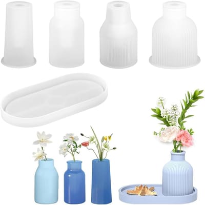 Set van 5 Siliconen Vazen met Palette voor DIY Projecten, Resin Mallen en Bloemenvazen, Ideaal voor Handgemaakte Creaties