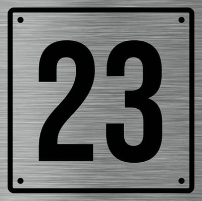 Huisnummerbord 23 - Incl. Schroeven en Pluggen – Acrylaat - 10 x 10 cm - RVS met Zwart