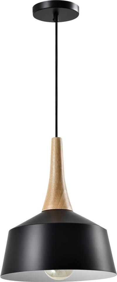 QUVIO Hanglamp Scandinavisch - Lampen - Plafondlamp - Verlichting - Keukenverlichting - Lamp - Minimalistisch -  E27 fitting - Voor binnen - Met 1 lichtpunt - Aluminium - Hout - D 27 cm - Zwart en lichtbruin