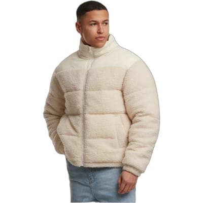 Urban Classics - Fabric Mix Teddy Gewatteerd jack - 3XL - Creme
