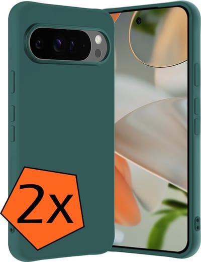 Hoes - 2 Stuks - Geschikt voor Google Pixel 9 Pro - Sterk & Shockproof - Case Siliconen - Back Cover - Telefoon Hoes - Donkergroen