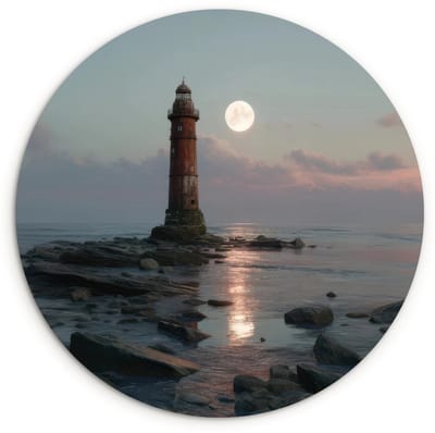 WallCircle® Wandcirkel 120x120 cm - Muurcirkel Vuurtoren - Stenen - Water - Maan - Muurdecoratie woonkamer - Wanddecoratie slaapkamer - Kamer decoratie accessoires - Ronde schilderijen XXL