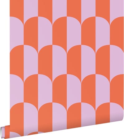 ESTAhome behang art deco bogen lila paars en oranje - 53 cm x 10.05 m - 139982