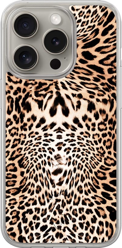 Hoesje geschikt voor iPhone 15 Pro Max - Luipaardprint - 2in1 backcover - Luipaardprint - Bruin - Leuke Telefoonhoesjes