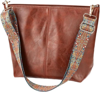 Dailygoods - Veganistisch bruin PU-leer schoudertas voor dames, stijlvolle hobo schoudertas met ritssluiting, verstelbare brede gitaarriem, draagtas, buideltas voor werk, winkelen, reizen, Al