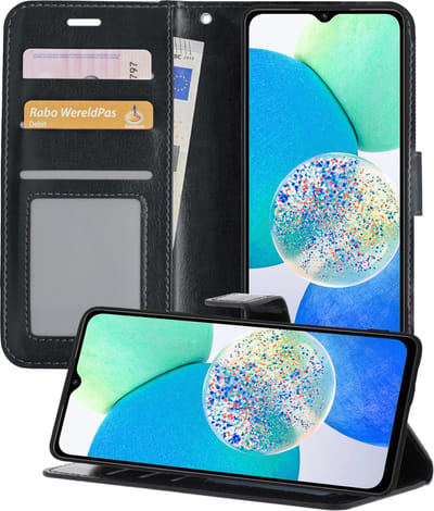 Hoesje - Met Pasjeshouder - Geschikt voor Samsung Galaxy A14 - Luxe Bookcase Portemonee - Flip Case - Kunstleer Book Case - Flipcase - Book Cover - Walletcase - Portemonneehoes - Telefoonhoesjes - Zwart