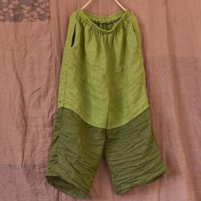 Nieuwe Splicing Katoen en Linnen Broek Wijde Pijpen en Wijde Casual Broek Zonbescherming Elastisch Los Grote Maat Negenpuntsbroek 4XL beige
