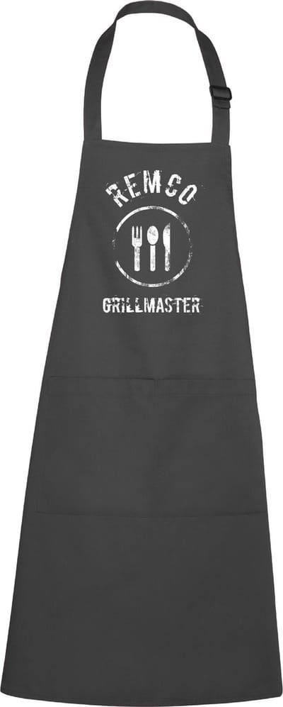mijncadeautje - luxe keukenschort - Grillmaster BBQ - met naam - chique grijs