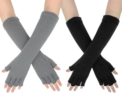 Warmte voor de armen: 2 paar gebreide lange halfvingerhandschoenen voor vrouwen en tieners in de herfst en winter