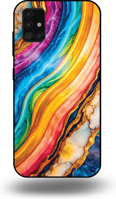 Smartphonica Telefoonhoesje Geschikt voor Samsung Galaxy A51 met Regenboog Goud Marmer Opdruk - TPU Backcover Case Rainbow Gold Marble Design geschikt voor Samsung Galaxy A51