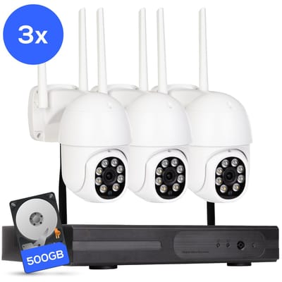 Teceye PTZ Beveiligingscamera Buiten met Recorder - Draadloze Buitencamera - 3 Camera - 500GB Opslag