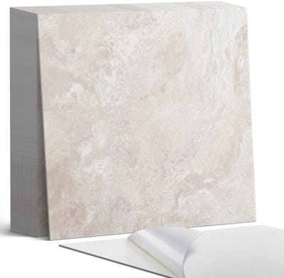 Coloray Plaktegels - Natuursteenpatroon Zelfklevende Tegels - 20 cm x 20 cm - Romig Plaktegels - 20 stuks - Vierkant PVC Tegels - Plaktegels Badkamer - Plaktegels Vloer - Vinyl Tegels Zelfklevend - Wandtegel Zelfklevend