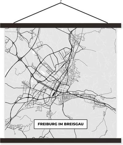 Posterhanger incl. Poster 60x60 cm - Schoolplaat - Plattegrond - Duitsland - Freiburg Im Breisgau - Kaart - Stadskaart - Textielposter - Zwarte latten - Stadskaart