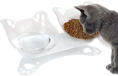 Allecto - Verhoogde Voerbak - Antislip - Beschermt Halswervels - Wit - Kattenvoer en Water - Geschikt voor Kleine Rassen - 150 ml/min