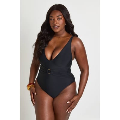 boohoo Dames Plus Buikcontrole O-ring Diepe Hals Badpak | Zwart | Maat: 56