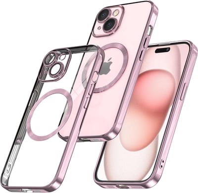 BixB hoesje geschikt voor iPhone 15 MagSafe siliconen Backcover - Rosegoud