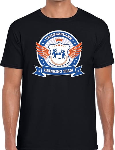 Zwart vrijgezellenfeest drinking team t-shirt heren met blauw en oranje - Vrijgezellen team kleding mannen S
