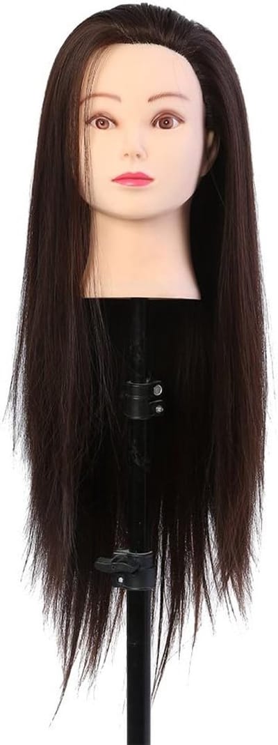 Professionele make-up en haarstyling oefenpop met echt haar, donkerbruin, voor kappers en cosmetologie trainingen