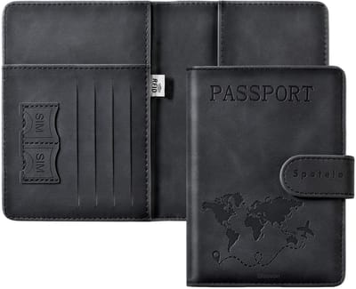 Gloovon® Paspoorthouder met RFID en Magneetsluiting - Luxe PU Leer - 3D Wereldkaart - Zwart