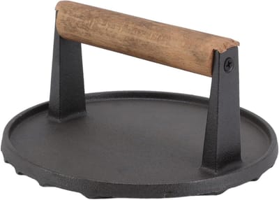 Gietijzeren Grillpers - Zware Burgerpers - Gelijkmatig Koken - Houten Handvat - 3 lbs - Zwart