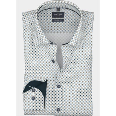 OLYMP Luxor modern fit overhemd - dobby - wit met blauw dessin