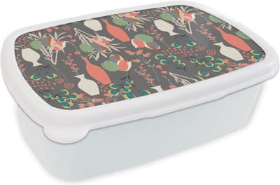 Broodtrommel Wit - Lunchbox - Brooddoos - Boeket - Bloemen - Patronen - 18x12x6 cm - Volwassenen