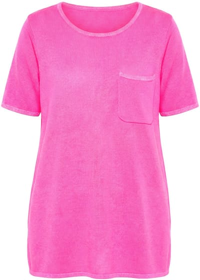 MIAMODA - Dames - Gebreid shirt Comfort Fit fijn breisel glitternaden - Neon bes - Maat 42+
