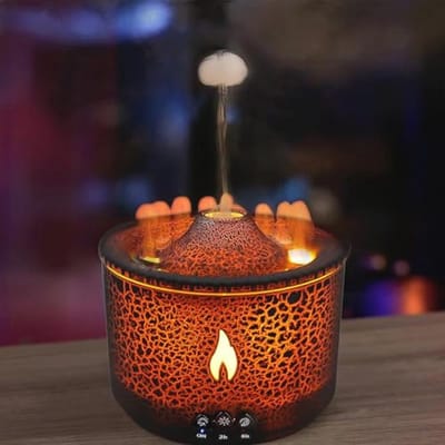 Volcano Luchtbevochtiger 360 ml - Aromatherapie Machine voor Slaapkamer met Pulserende en Continue Modes, Dual Night Light Kleur en Afstandsbediening
