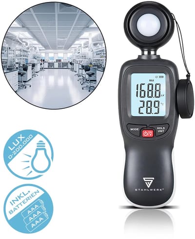STAHLWERK digitale luxmeter | Precieze luxmeter en lichtmeter | Professionele meting van lichtintensiteit | Voor lichtmetingen bij fotografie, in ruimtes of op de werkplek