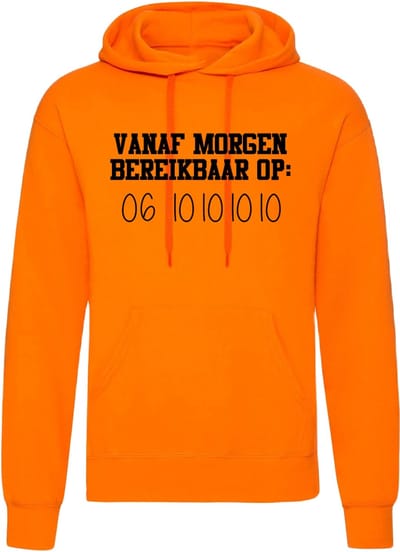 Grappige Oranje Hoodie voor Dames en Heren - Koningsdag - met 06 nummer - Maat S