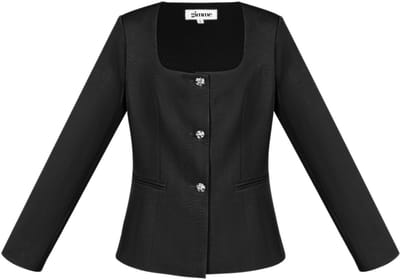 Elegante Polyester Vrouwen Jas met Rechthoekige Halslijn - Zwart - Maat S