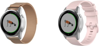 Strap-it Milanese Band (Roze Goud) + Siliconen Band (Roze) - Geschikt voor Vivoactive 4S - RVS Stalen Band - Magnetisch Bandje - Luxe & ademend ontwerp - Sportarmband