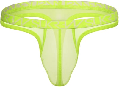 SUKREW Sheer Low-rise Thong Acid Yellow - MAAT XS - Erotisch Heren Ondergoed - String voor Man - Sexy mannen String
