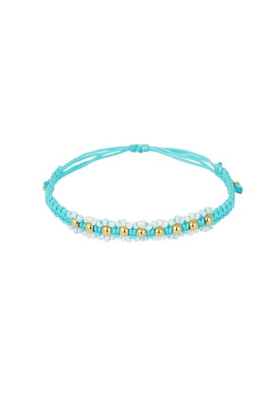 Armband - Yehwang - Gevlochten met bloemen - Blauw - Goud - Polyester - Stainless Steel - Glas
