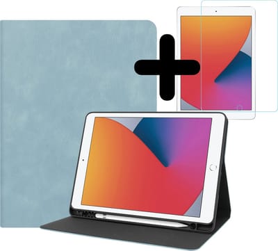 Hoesje - Geschikt voor Apple iPad 9 (2021) - 10.2 inch - 9e Generatie - Met Screenprotector - Luxe Bookcase Hoes - Hard Cover Case - Met Uitsparing Geschikt voor Apple Pencil - Hardcover Book - Tablethoes - Lichtblauw