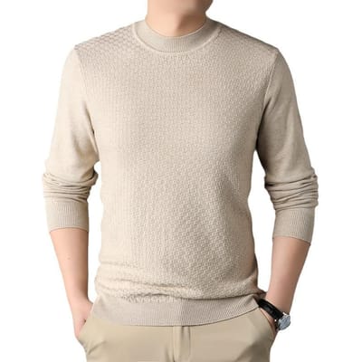 Herfst Nieuw Casual Wafelgebreide Trui met Halve Hoge Hals Heren Jongens Mode Trend Basis Trui XXXXL beige