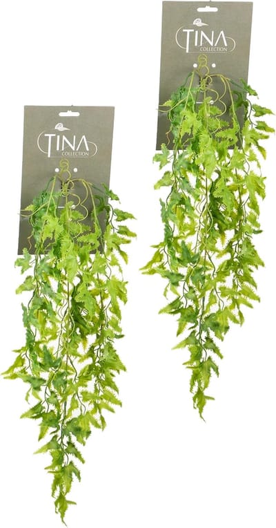 Louis Maes kunstplanten - 2x - Varen - lichtgroen - hangende takken bos van 55 cm - hangplant
