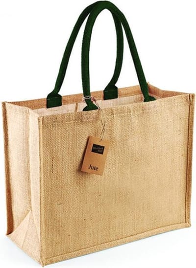 Westford Mill Jute Classic Shopper WM407 - Natural/Forest Green - 42 x 33 x 19 cm
