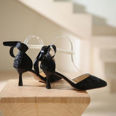 Talons hauts pour femmes de haute qualité, fins avec niche, niche cent avec lacets en perles pointues, sandales à talons hauts de 8 cm, shopping, rencontres, bal avec chaussures 39 noir