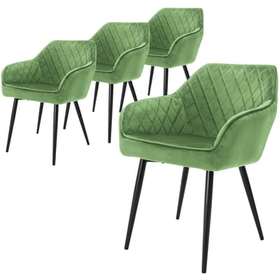 Eetkamerstoel set van 4 diamond quilting met rugleuning en armleuningen sage Keukenstoel met microvezel fluwelen bekleding ML design