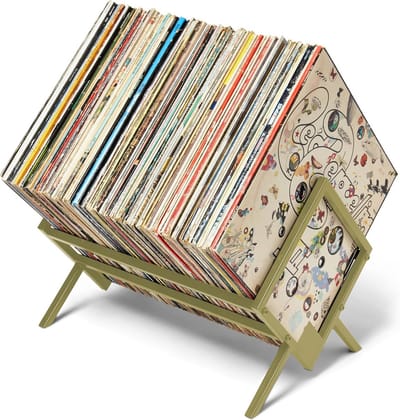 Vinyl Platenhouder met Goud Metaal – Opslag tot 100 LP's – Eenvoudige Montage – Stijlvol Vinyl Display